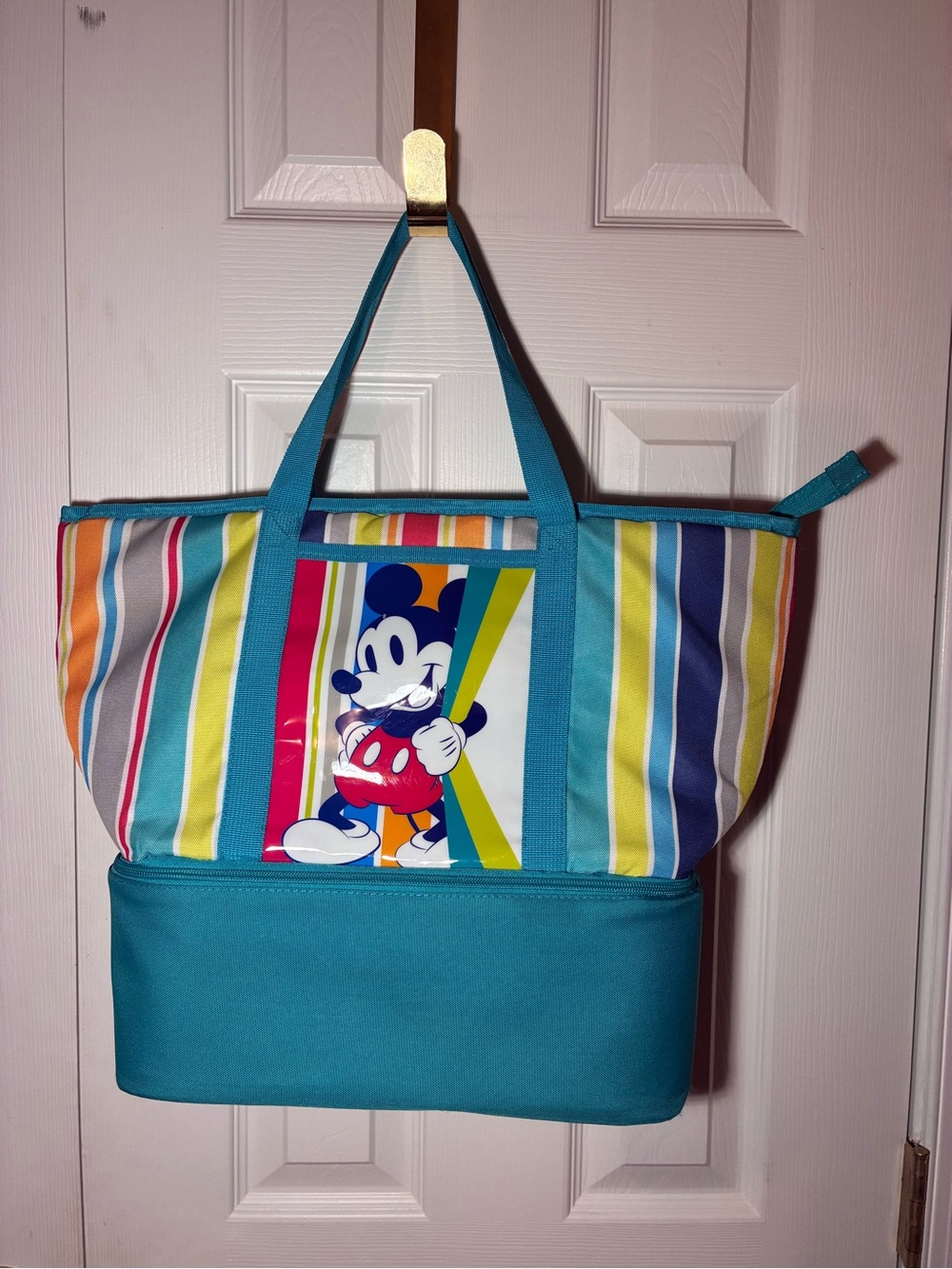 Disney Store Mickey Mouse Insulated Cooler Tote Beach Picnic Bag Striped EUC